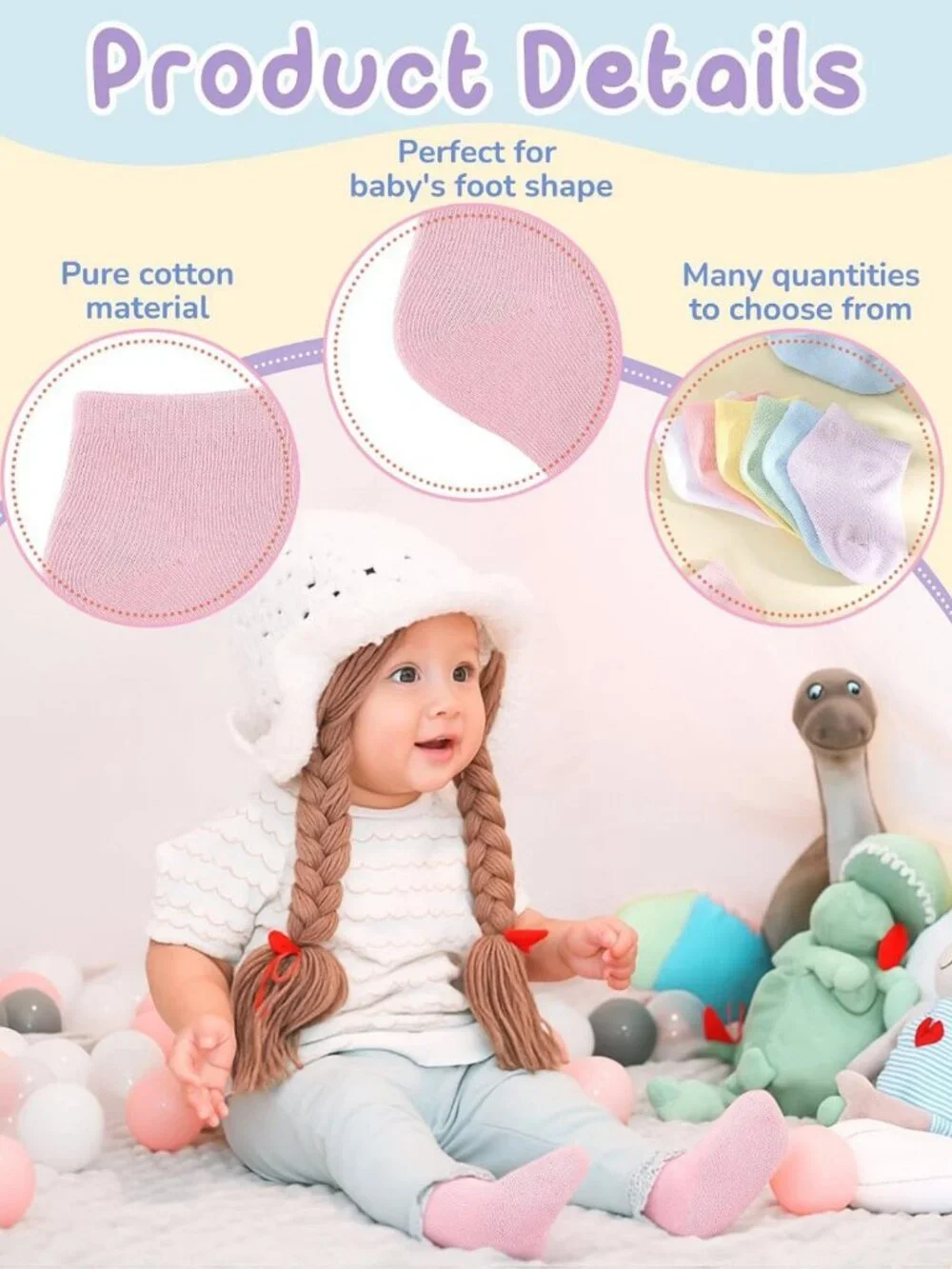 60 Pairs Unisex Cotton Newborn Baby Socks - Soft Infant Anklets, Bulk Set